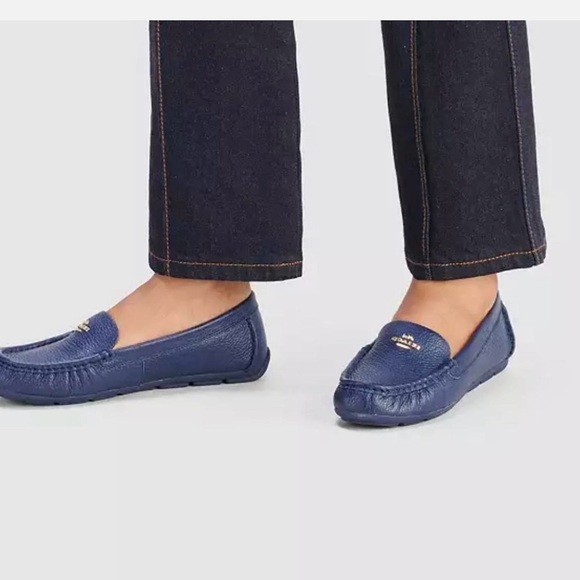 Coach Women's Marley Driver Loafer SZ 5.5 Leather Quiet Luxury Slip On Logo Blue - Picture 1 of 9